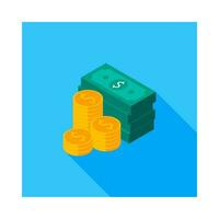 Dollar Money and Coin icon vector isometric. Flat style vector illustration.