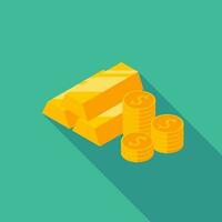Gold Bar and Coin icon vector isometric. Flat style vector illustration.