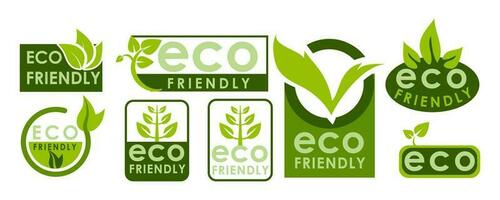 Set of eco friendly icons. Ecologic food stamps. Organic natural food labels vector