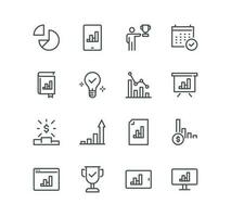 Set of success and growth related icons, progress, career, innovation, organization, teamwork and linear variety vectors. vector