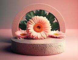 Abstract 3d podium for product presentation with geometric shapes, Empty round podium,Platforms for product presentation show new product background. photo