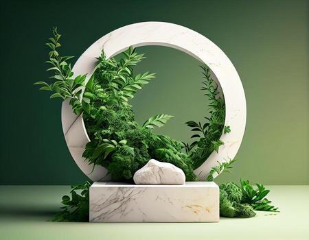 Abstract 3d podium for product presentation with geometric shapes, Empty round podium,Platforms for product presentation show new product background. photo