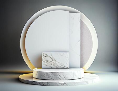 resumen 3d podio para producto presentación con geométrico formas, vacío redondo podio, plataformas para producto presentación espectáculo nuevo producto fondo.generativo ai foto