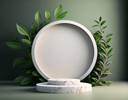 Abstract 3d podium for product presentation with geometric shapes, Empty round podium,Platforms for product presentation with shadows and light background. photo