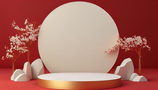 Abstract 3d podium for product presentation with geometric shapes, Empty round podium,Platforms for product presentation show new product background. photo