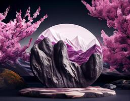 Abstract 3d podium for product presentation with geometric shapes, Empty round podium,Platforms for product presentation show new product background. photo