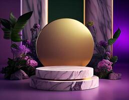Abstract 3d podium for product presentation with geometric shapes, Empty round podium,Platforms for product presentation show new product background. photo