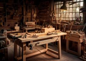 indoor or interior wood workshop with photo
