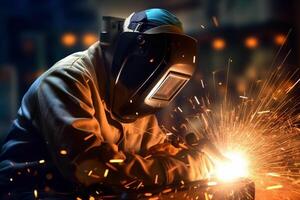 industrial welder at work with sparks coming out with photo