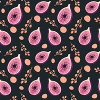 Beautiful seamless pattern with figs on a dark blue background. Vector illustration.