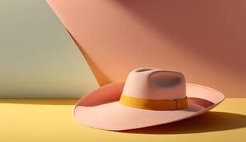 Sun hat on a bright background in summer concept with photo