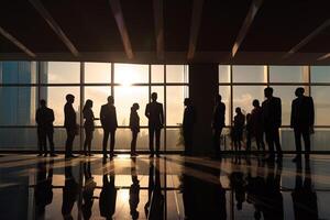 silhouette business people working at bright office with photo