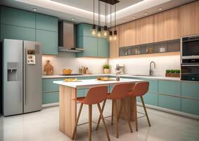 indoor or interior modern kitchen with photo