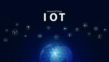 Abstract IoT Internet of Things Blue background image, circle, world digital, network concept, connected to the Internet or M2M, Machine to Machine, Industrial IoT, Commercial IoT. vector