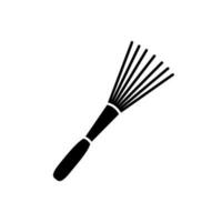 Icon of garden tool with teeth. Black and white silhouette of small rake. Vector illustration of cultivator pictogram. Work tool for tillage, soil cultivation and ripping.