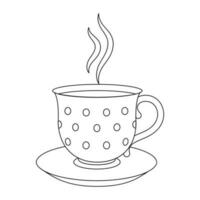 Hot tea icon in the art line style. Cup and saucer vector