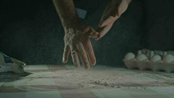 man baking bread close up video