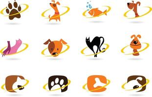 A collection of dogs with a ring around their necks orbit logo design concepts vector