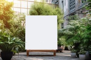 a blank white square metal sign mock up in modern urban with photo
