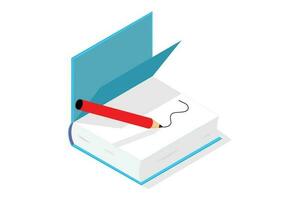 Isometric Open Book with Writing Pencil vector