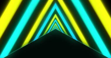 abstract neon tunnel with glowing yellow and blue color triangles video