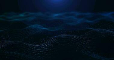 Futuristic glowing wave of moving glowing particles, optical fiber, abstract technology background, seamless loop video