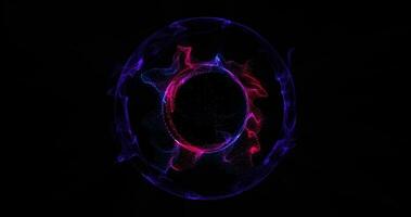 Glowing energy orb animation stock, bright glowing spherical ball moves on a black background. Particles of colorful shine.Abstract technology background. looped animation 4k. 3D video