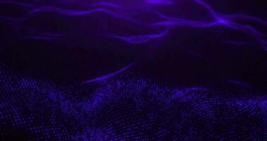 Digital background of moving particles and waves in purple, 4k, perfect loop video