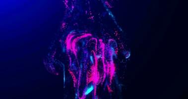 abstrato fundo do brilhante néon fluido partículas, movimento animação do brilhando partículas do brilhante cores, fluxo ou nuvem do rotativo partículas, bokeh efeito, desatado laço, 4k video