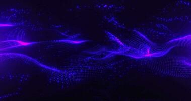 Abstract background of magical shining waves of purple color, particles glow and move, seamless loop, 4K video