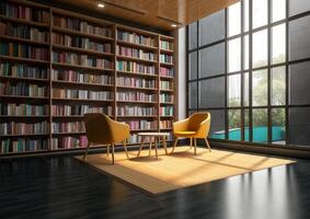 indoor or interior modern library with photo