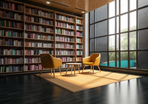 indoor or interior modern library with photo