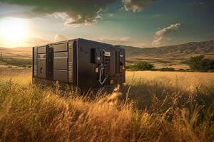 diesel generator and the surrounding landscape are shown with photo