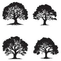 set of Banyan trees silhouettes. Big tree black silhouette vector