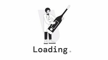 Body temperature bw loader animation. Male doctor holding thermometer. Flash message 4K video footage. Isolated monochrome loading animation with alpha channel transparency for UI, UX web design