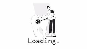 Stomatology bw loader animation. Animated male dentist with tooth. Flash message 4K video footage. Isolated monochrome loading animation with alpha channel transparency for UI, UX web design