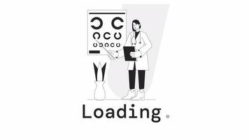 Check eyesight bw loader animation. Eye doctor exam. Optical test. Flash message 4K video footage. Isolated monochrome loading animation with alpha channel transparency for UI, UX web design