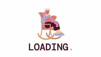 Grandma knitting loader animation. Animated gray hair grandmother in rocking chair. Flash message 4K video footage. Isolated color loading with alpha channel transparency for UI, UX web design