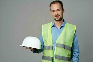 male builders blueprints builder isolated background photo