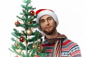 emotional man in New Year's clothes decoration christmas isolated background photo