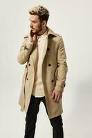 man in classic suit beige coat sweater model photo