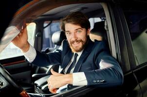 bearded man official passenger driver road success photo