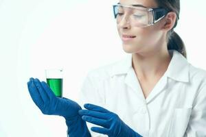 female laboratory assistant chemical solution research biotechnology professionals photo