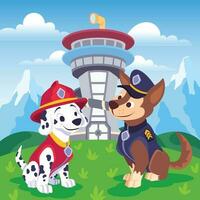 Cute Puppies in Rescuer Costumes vector