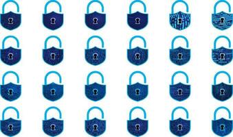 Modern Cybersecurity Technology Icon Pack with Padlock vector