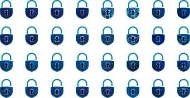 Modern Cybersecurity Technology Icon Pack with Padlock vector