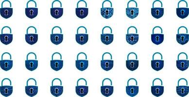 Modern Cybersecurity Technology Icon Pack with Padlock vector