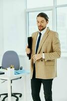 businessman holding a phone telephone office technologies photo