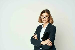 Business woman in suit wearing glasses elegant style work manager photo