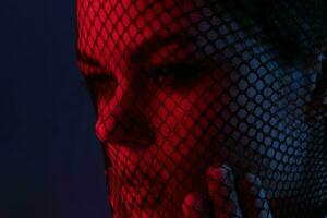 attractive woman posing mesh on the face neon Lifestyle unaltered photo